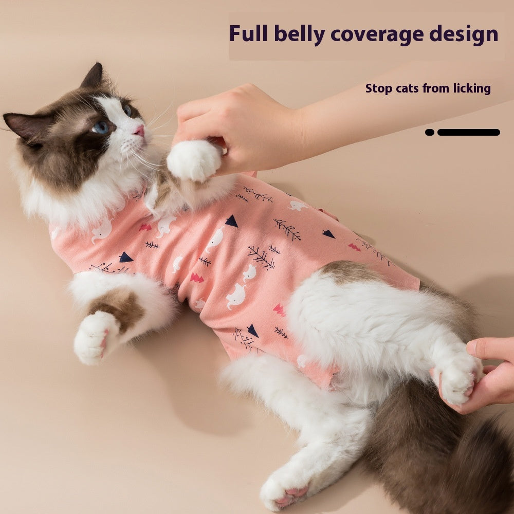 KFX-3705405 Cat Sterilization Suit - Anti-Licking and Breathable Cotton Clothing in Yellow, Pink, and Blue Sizes S, M, L