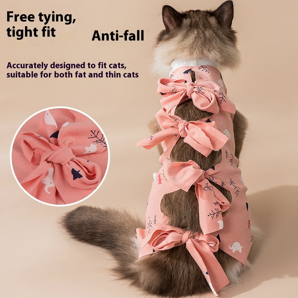 KFX-3705405 Cat Sterilization Suit - Anti-Licking and Breathable Cotton Clothing in Yellow, Pink, and Blue Sizes S, M, L