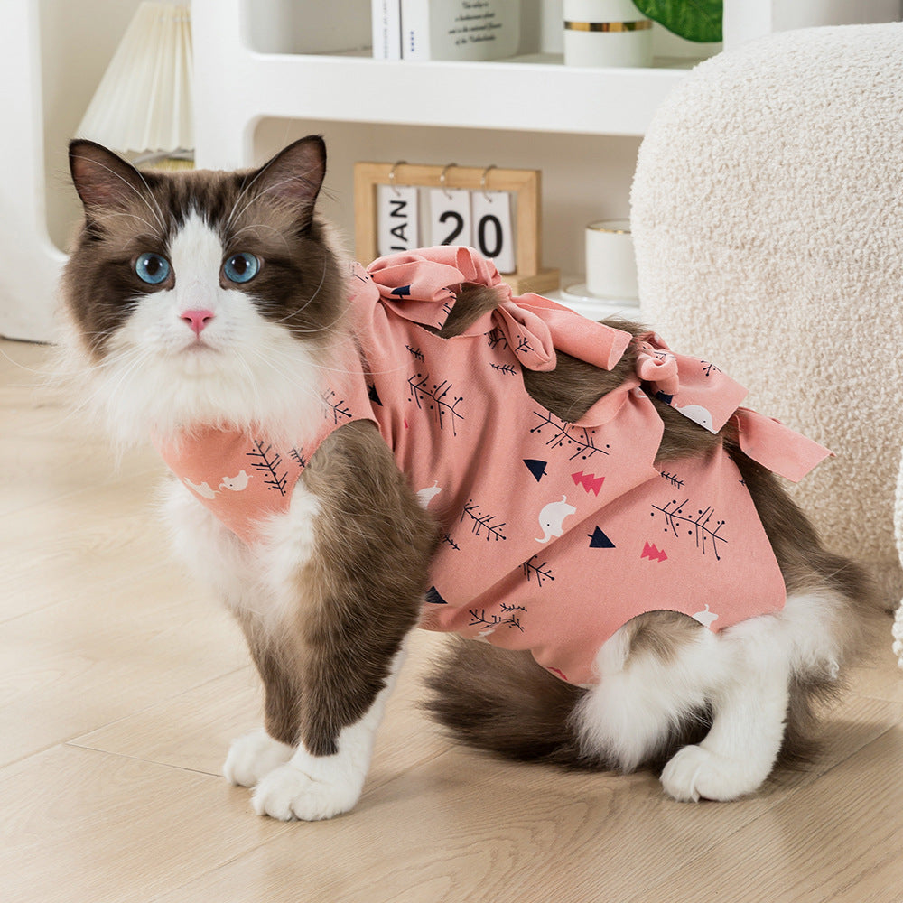 KFX-3705405 Cat Sterilization Suit - Anti-Licking and Breathable Cotton Clothing in Yellow, Pink, and Blue Sizes S, M, L