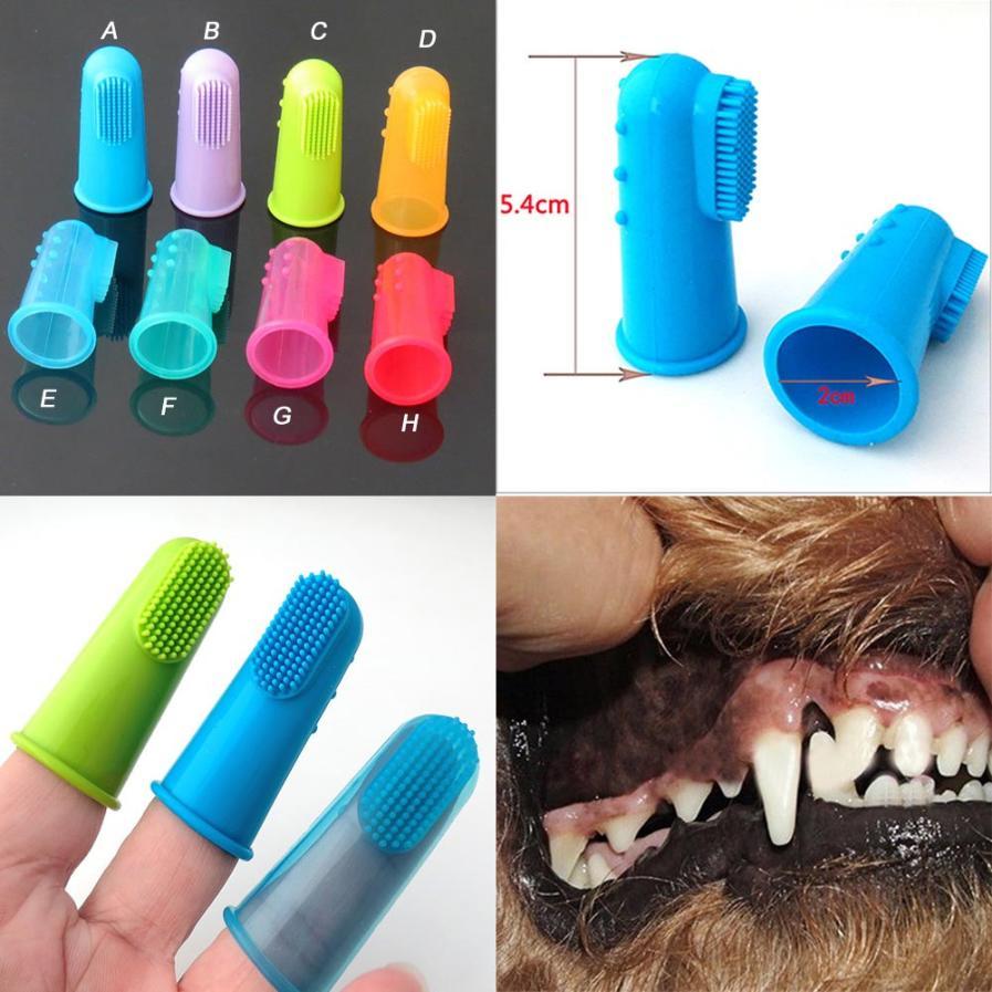 KFX-3705661 Super Soft Silica Gel Finger Toothbrush for Cats and Dogs