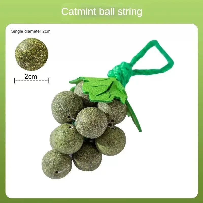 KFX-3706429 Catnip Mint Ball Grape Skewers - Teething & Bite Resistant Fruit Toys for Cats, 2cm Diameter Balls