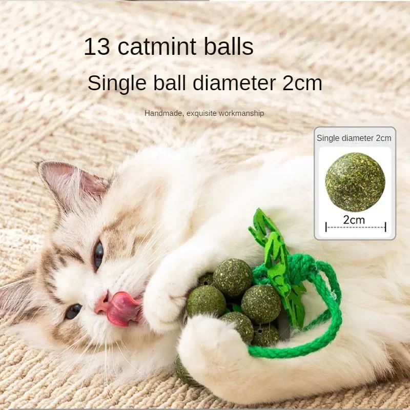 KFX-3706429 Catnip Mint Ball Grape Skewers - Teething & Bite Resistant Fruit Toys for Cats, 2cm Diameter Balls