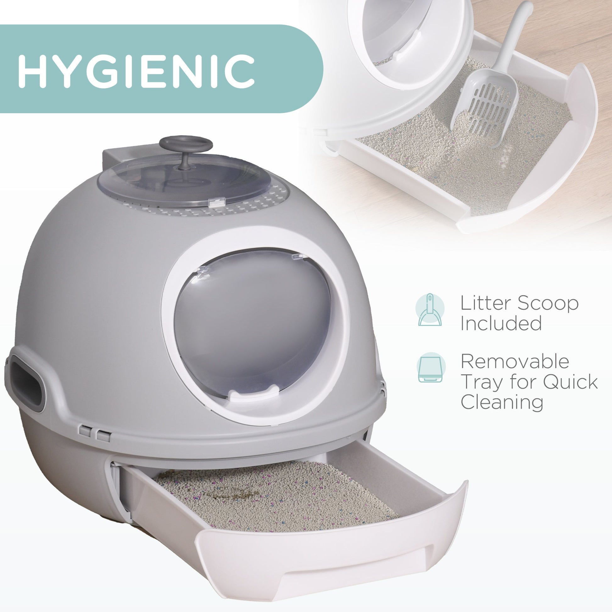 KFX-3709245 Stylish Cat Litter Box with Lid and Skylight for Easy Access and Cleaning