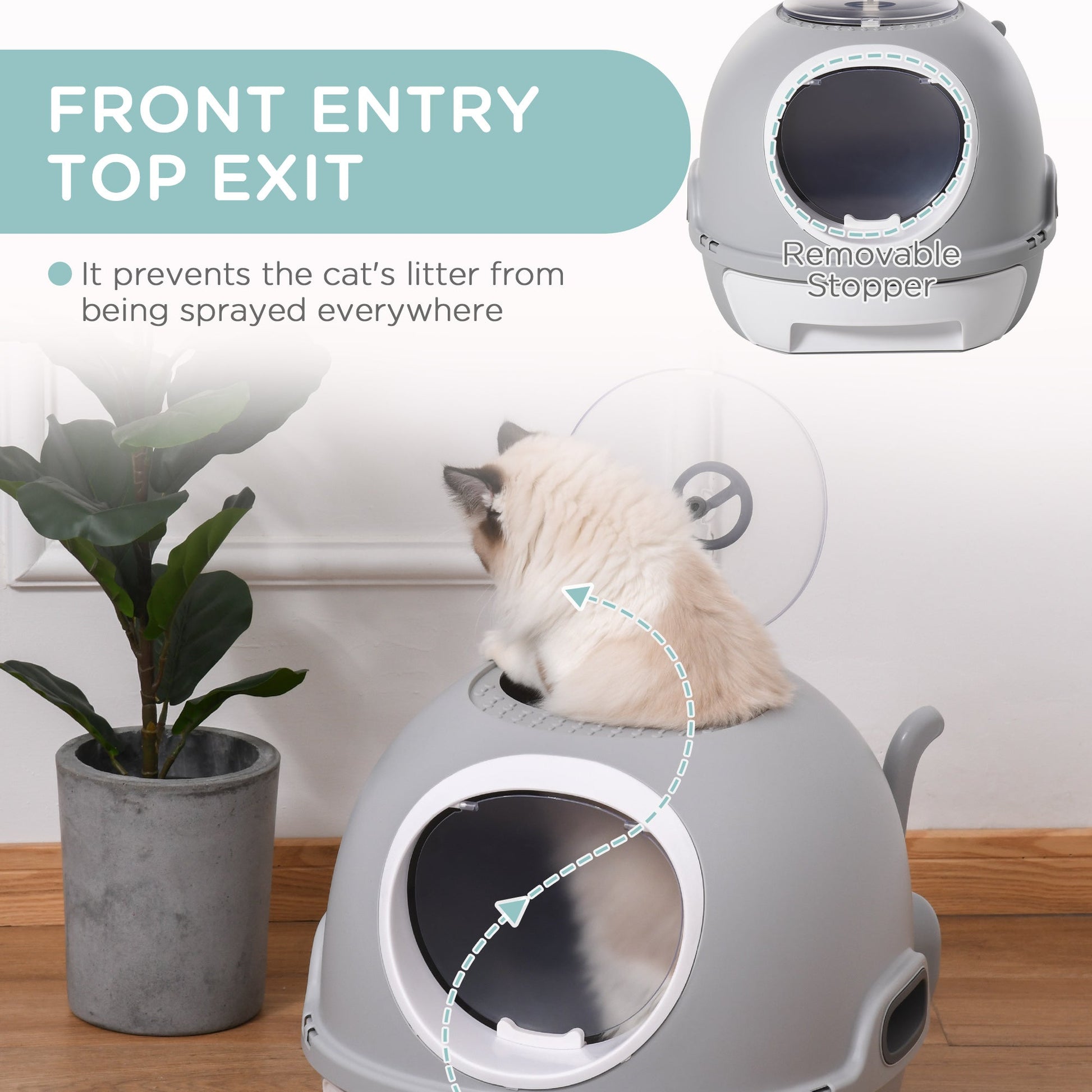 KFX-3709245 Stylish Cat Litter Box with Lid and Skylight for Easy Access and Cleaning