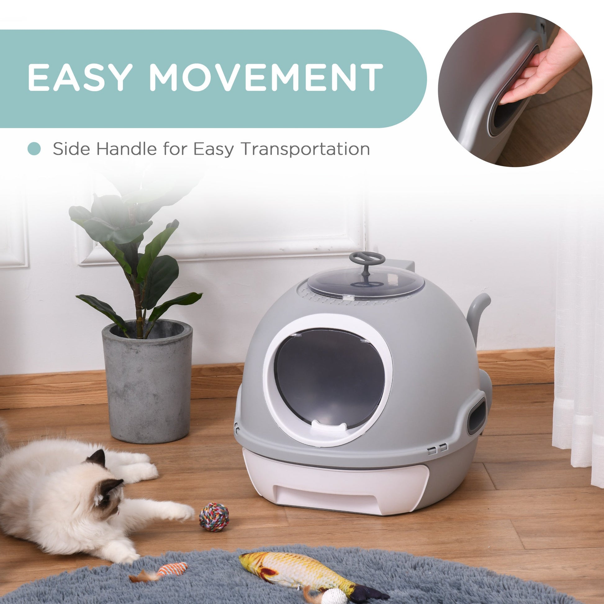 KFX-3709245 Stylish Cat Litter Box with Lid and Skylight for Easy Access and Cleaning