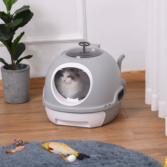 KFX-3709245 Stylish Cat Litter Box with Lid and Skylight for Easy Access and Cleaning