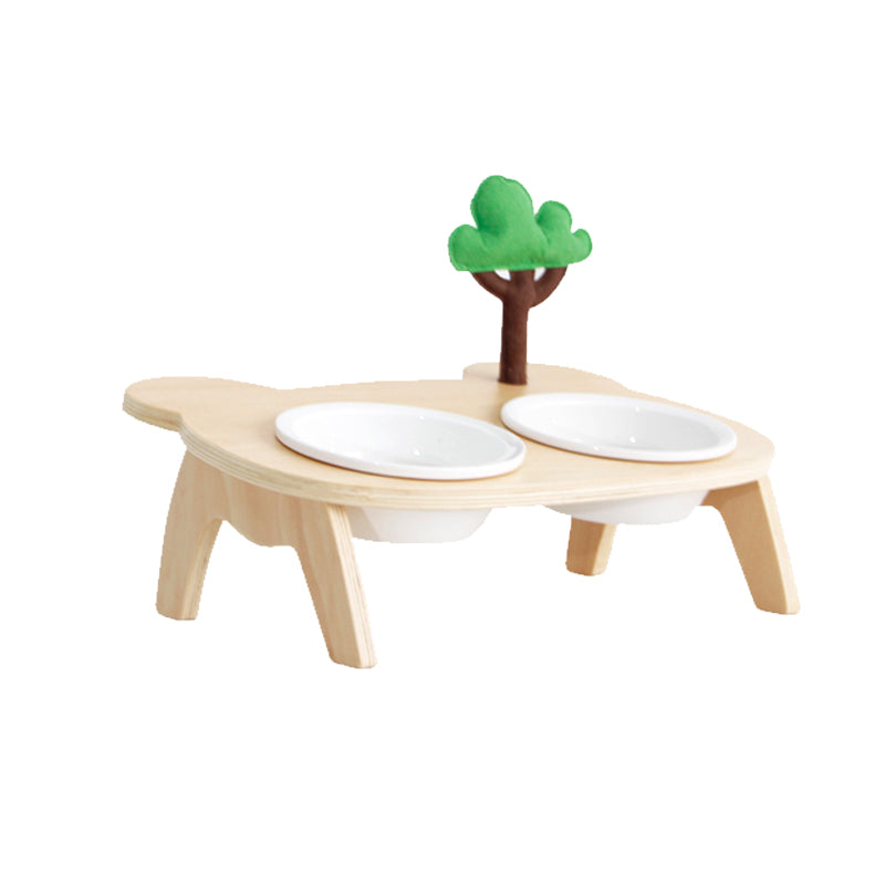 KFX-3709757 Ceramic Pet Bowl with Wooden Stand for Cats – Simple Design Water and Food Dish