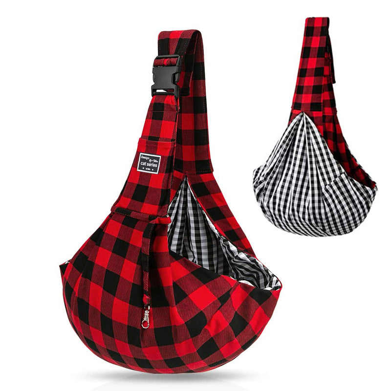 KFX-3710013 Red and Black Plaid Adjustable Shoulder Bag with Buckle Closure