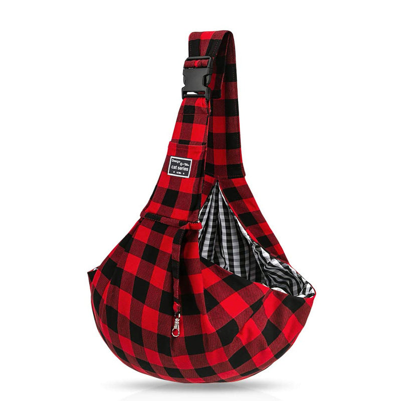 KFX-3710013 Red and Black Plaid Adjustable Shoulder Bag with Buckle Closure