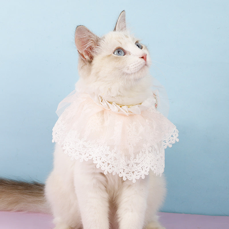 KFX-3711549 Princess Style Lace Scarf Collar for Cats - Pink, Light Blue, Beige, Four Seasons
