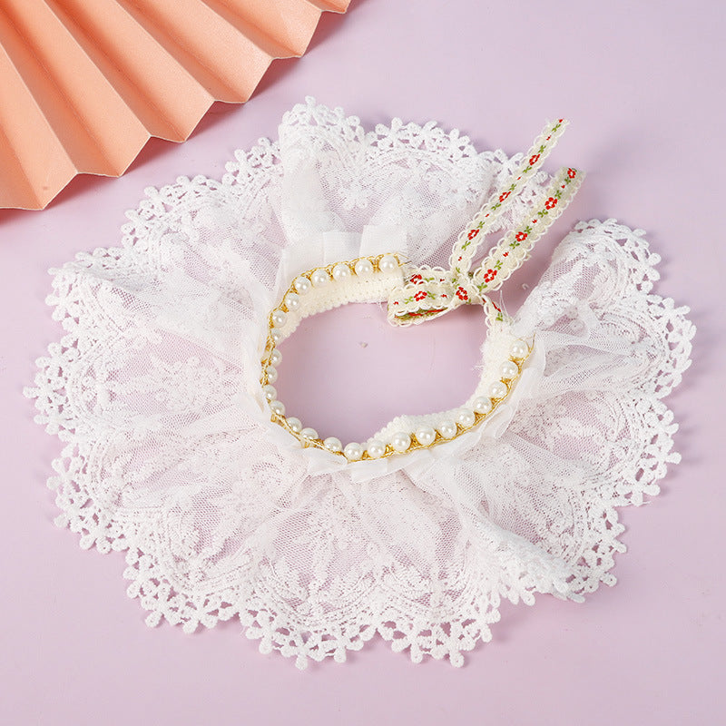 KFX-3711549 Princess Style Lace Scarf Collar for Cats - Pink, Light Blue, Beige, Four Seasons