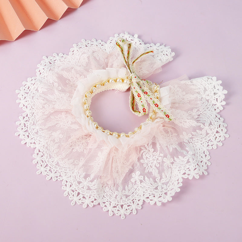 KFX-3711549 Princess Style Lace Scarf Collar for Cats - Pink, Light Blue, Beige, Four Seasons