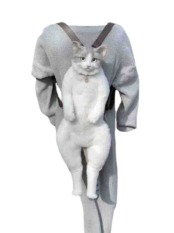 KFX-3713213 Plush Cat Backpack Toy for Kids - Brown & Gray 60cm Soft Doll