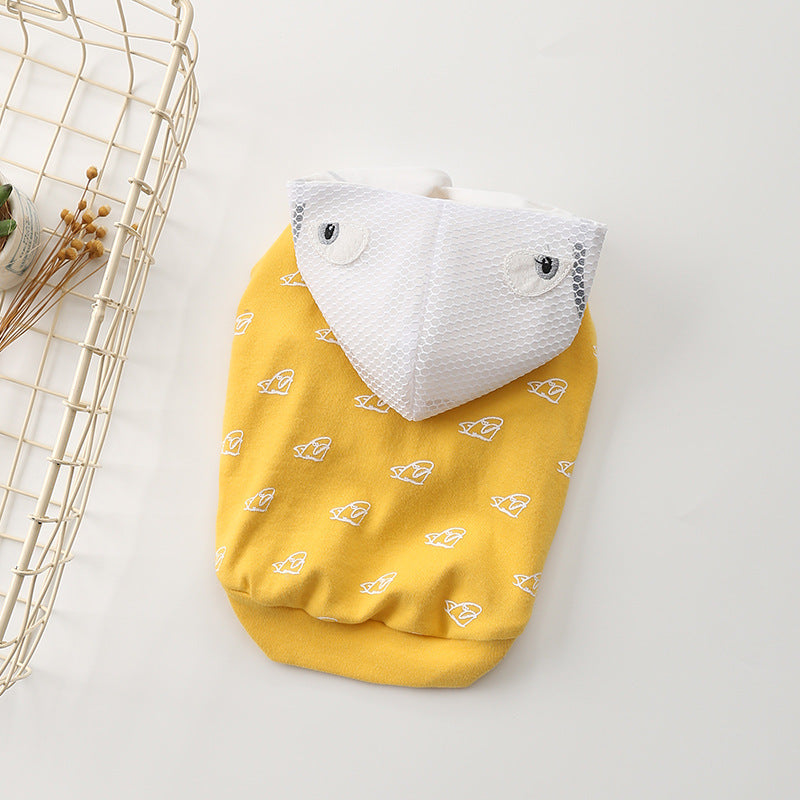 KFX-3714109 Cotton Stretch Dog Clothes for Spring and Summer, Casual Bipedal Wear in Blue and Yellow