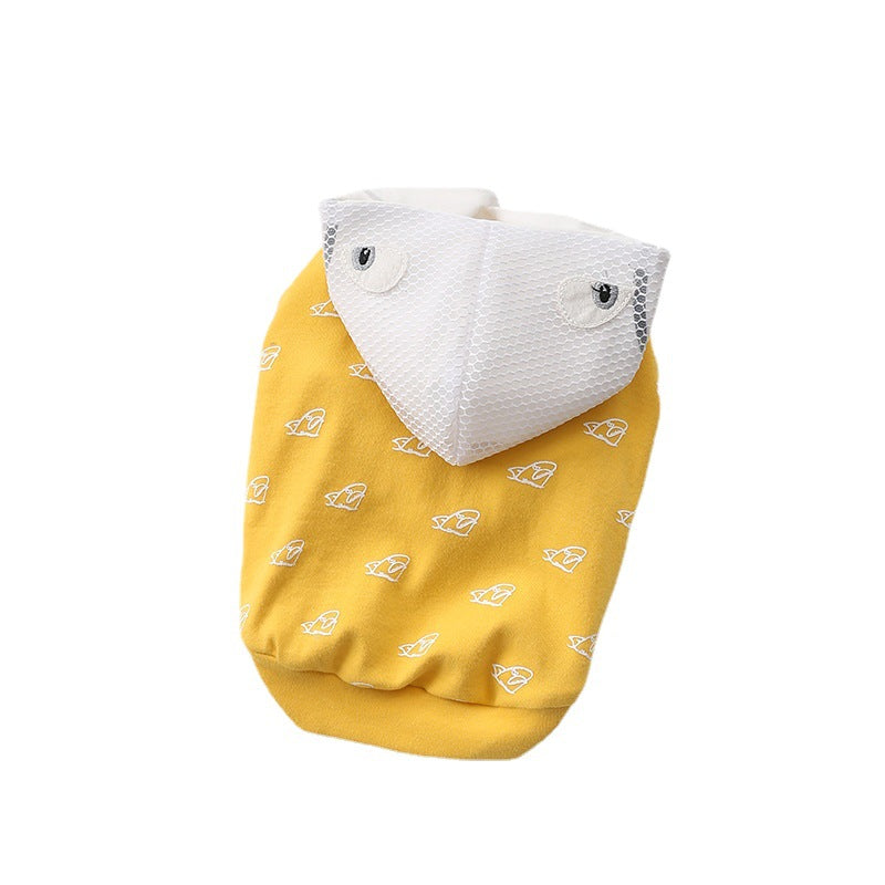 KFX-3714109 Cotton Stretch Dog Clothes for Spring and Summer, Casual Bipedal Wear in Blue and Yellow