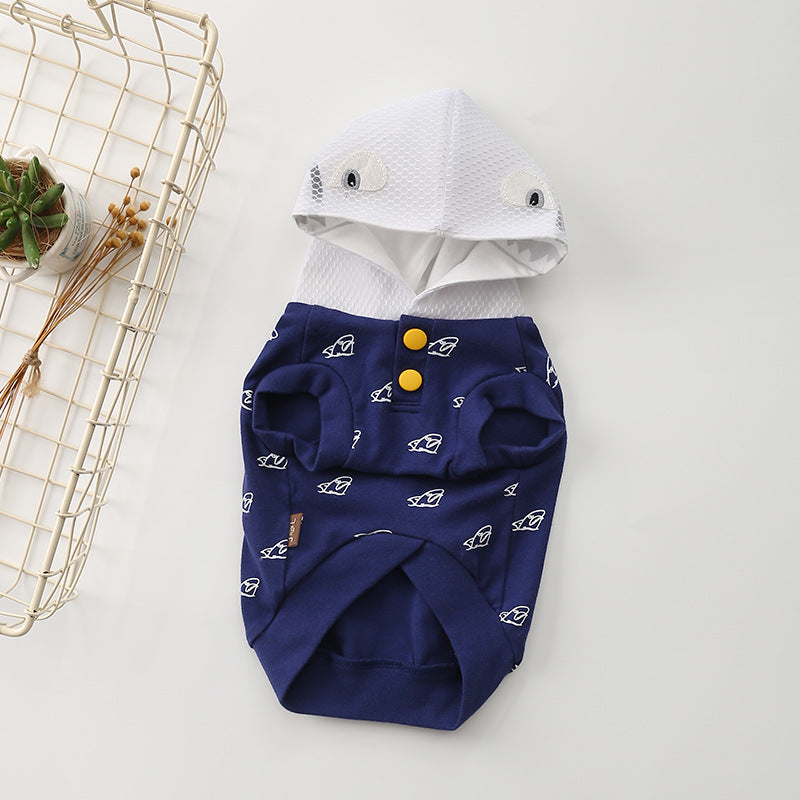 KFX-3714109 Cotton Stretch Dog Clothes for Spring and Summer, Casual Bipedal Wear in Blue and Yellow