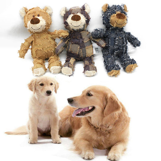 KFX-3714365 Plush Bear Squeaky Dog Toy - Interactive Chew Toy for Dogs and Cats