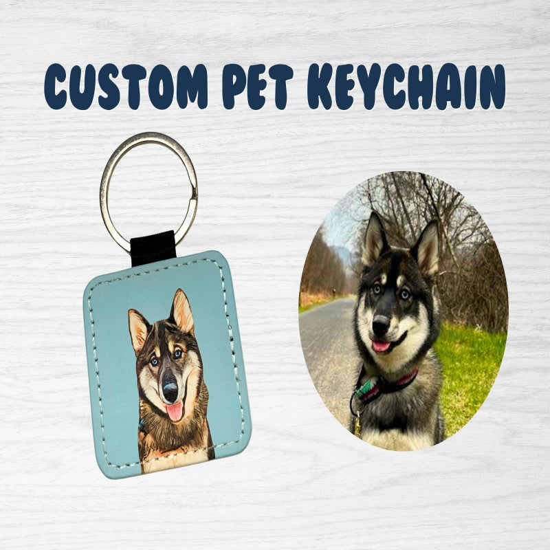 KFX-3715389 Personalized Cowhide Keychain with Custom Pet Photo Pendant