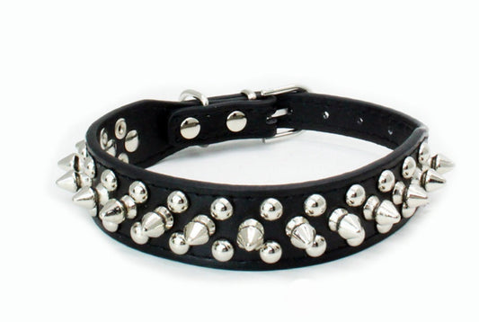 KFX-3715517 Stylish PU Leather Dog Collar with Durable Canvas Lining and Zinc Alloy Accents