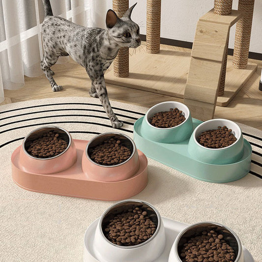 KFX-3716797 Elevated Pet Feeder with Double Bowls for Neck Protection - Non-Slip Design for Cats and Small Dogs