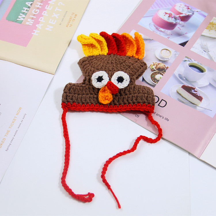 KFX-3717693 Knitted Cartoon Pet Hat for Cats and Dogs – Four Seasonal Styles in Coffee, Black, and Pumpkin Colors