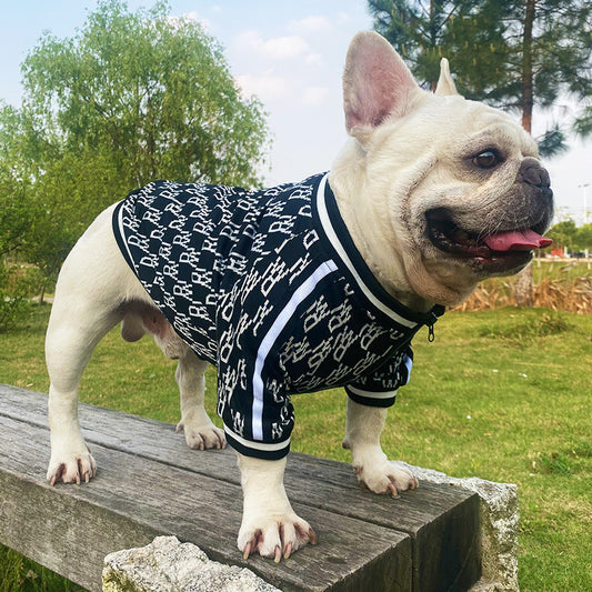 KFX-3718973 Stretchy Zip-Up Dog Jacket for All Sizes - Leisure Pet Clothing in Black and White