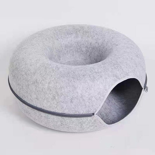 KFX-3719357 Cozy Round Cat Tunnel Nest - Soft Felt Pet Bed for Cats