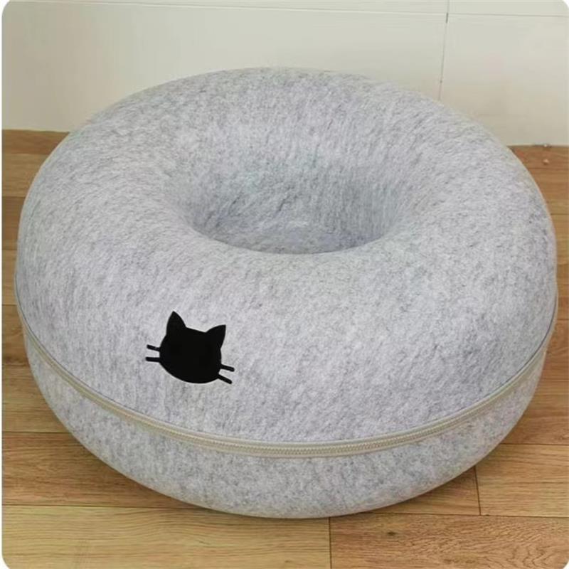 KFX-3719357 Cozy Round Cat Tunnel Nest - Soft Felt Pet Bed for Cats