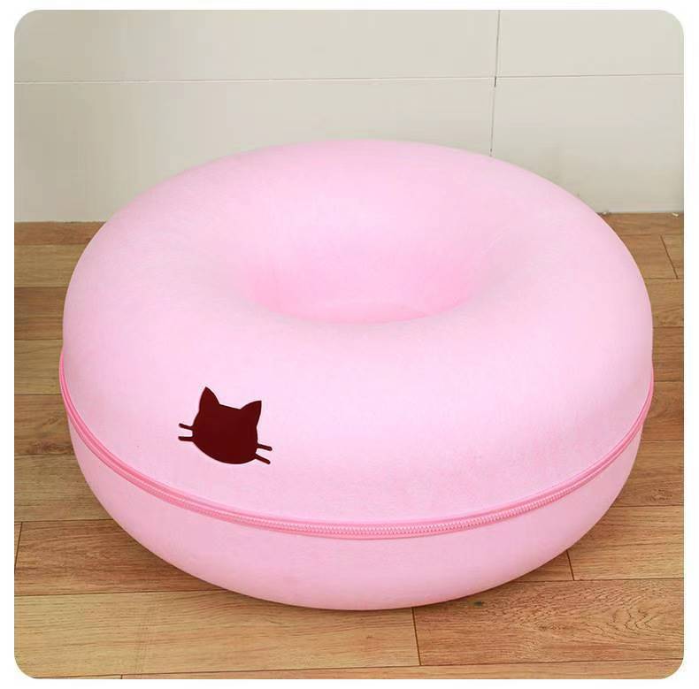 KFX-3719357 Cozy Round Cat Tunnel Nest - Soft Felt Pet Bed for Cats