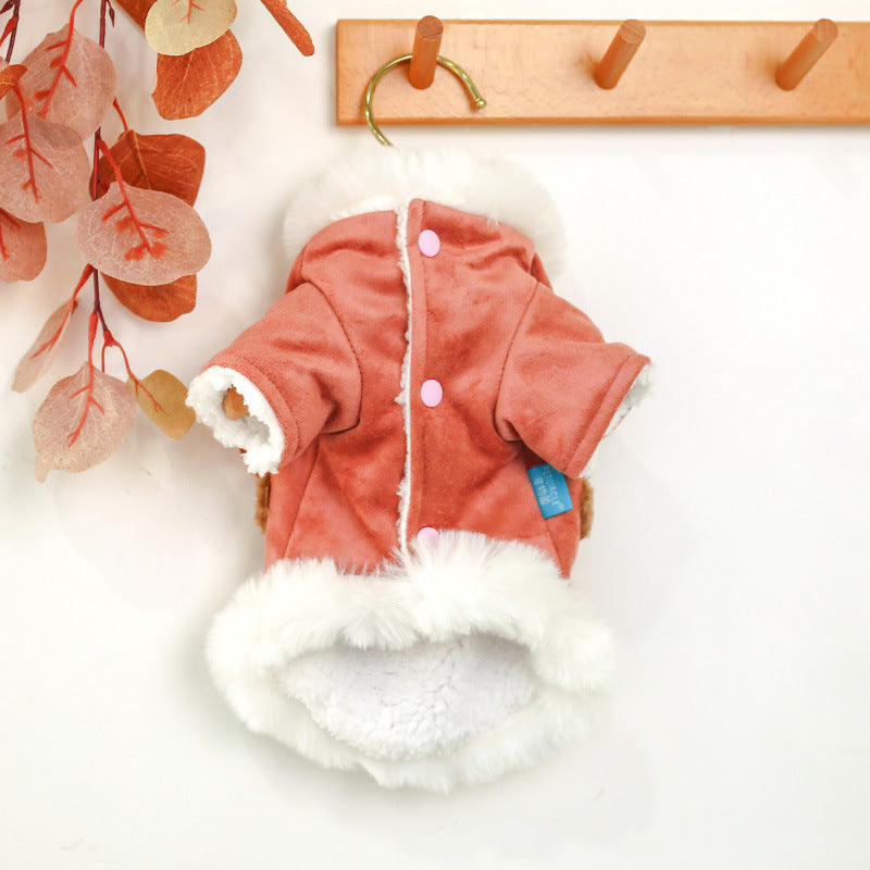 KFX-3719869 Cartoon Elk Cotton Dog Coat in Pink - Casual Two-Legged Apparel for Pets