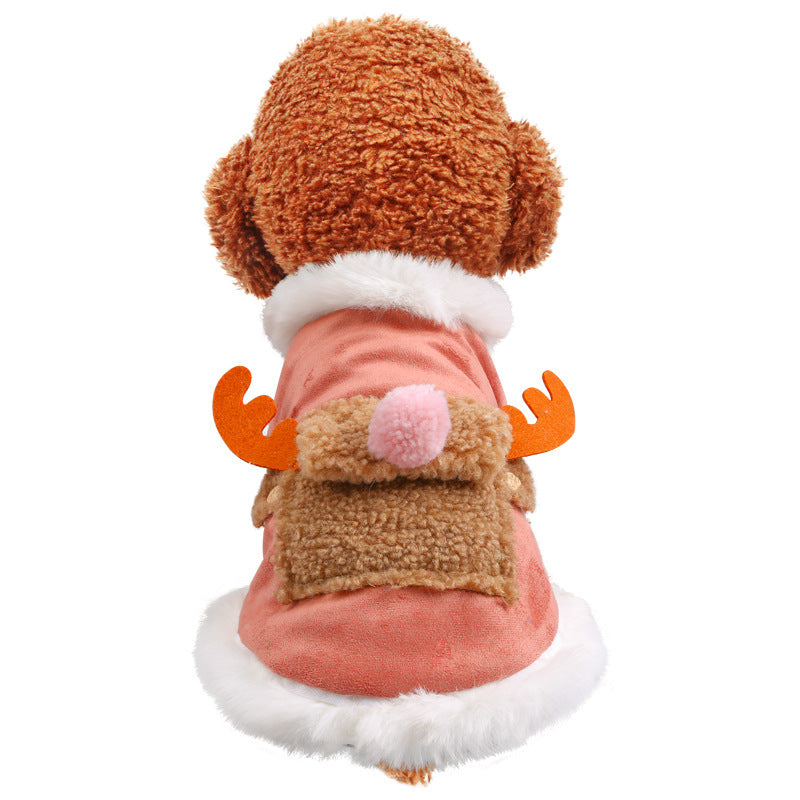 KFX-3719869 Cartoon Elk Cotton Dog Coat in Pink - Casual Two-Legged Apparel for Pets