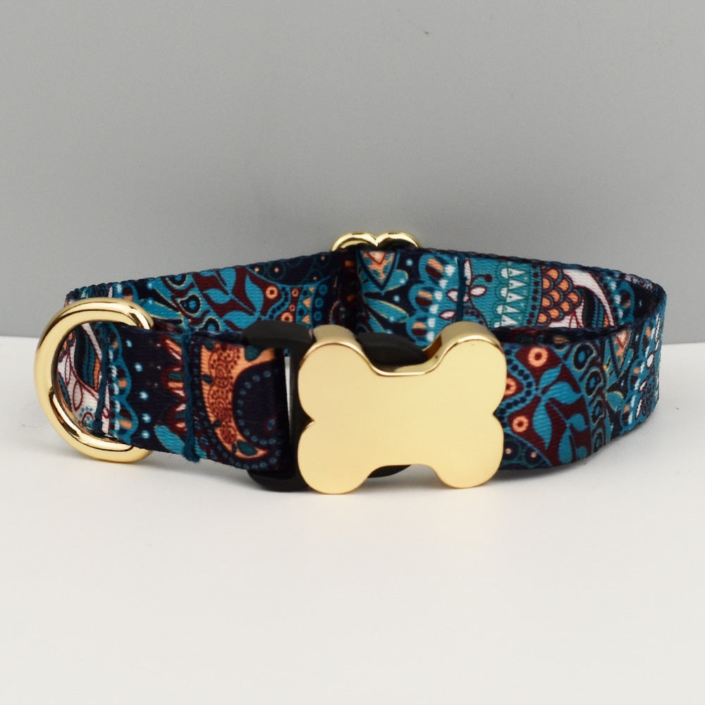 KFX-3720765 Ethnic Style Printed Nylon Pet Collar with Bone Buckle - Various Sizes