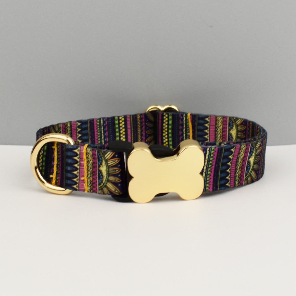 KFX-3720765 Ethnic Style Printed Nylon Pet Collar with Bone Buckle - Various Sizes