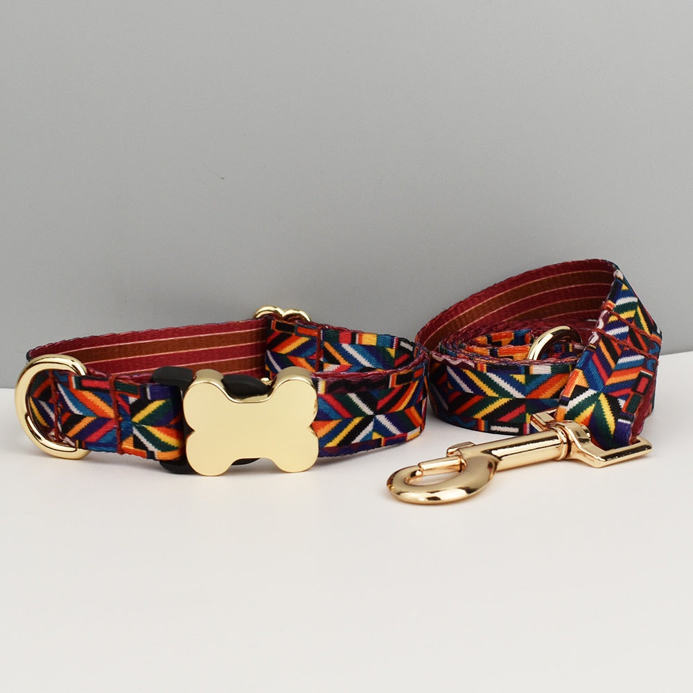 KFX-3720765 Ethnic Style Printed Nylon Pet Collar with Bone Buckle - Various Sizes