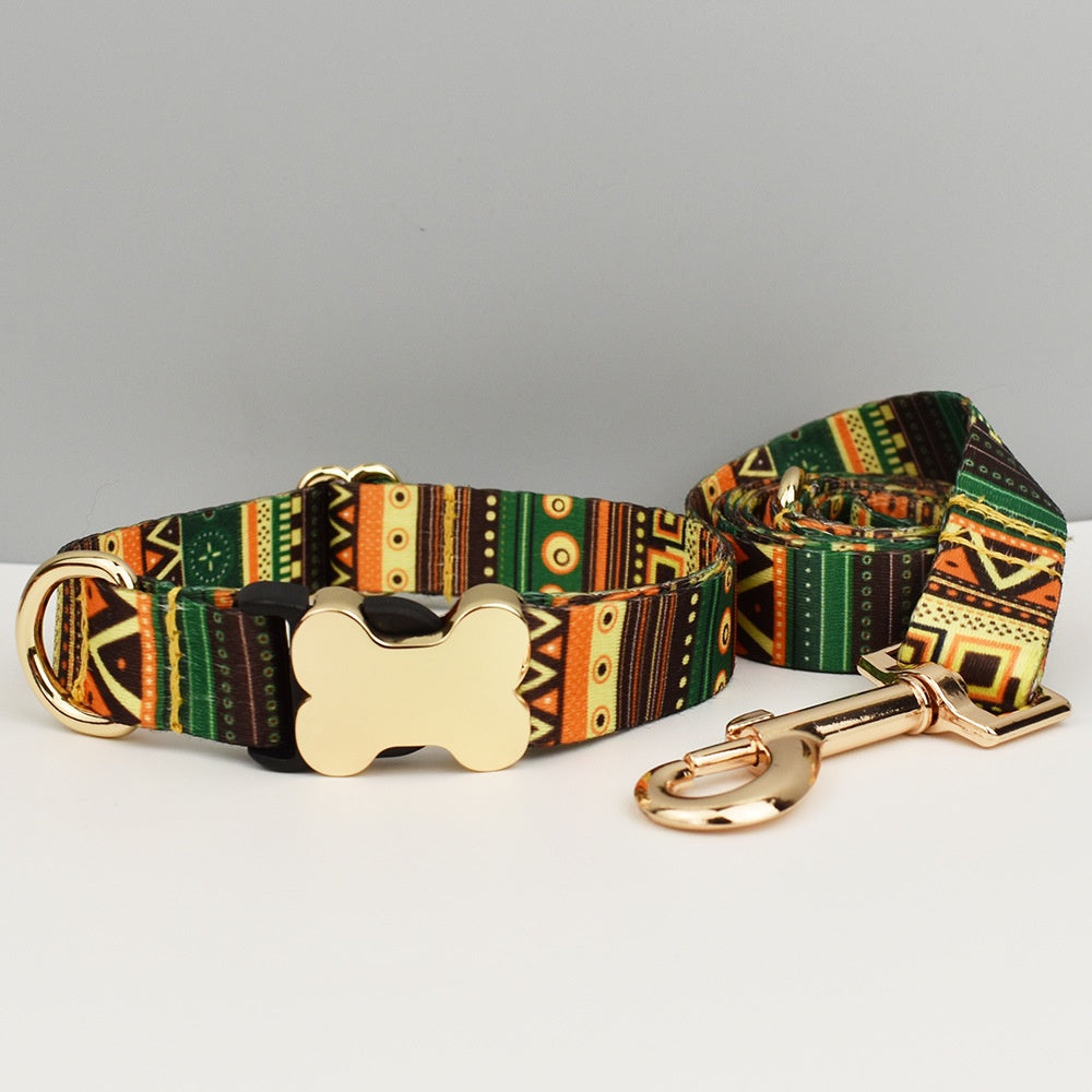KFX-3720765 Ethnic Style Printed Nylon Pet Collar with Bone Buckle - Various Sizes