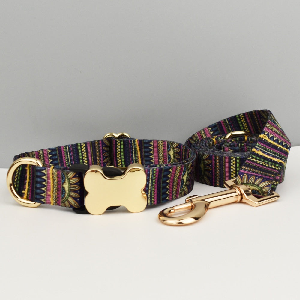 KFX-3720765 Ethnic Style Printed Nylon Pet Collar with Bone Buckle - Various Sizes