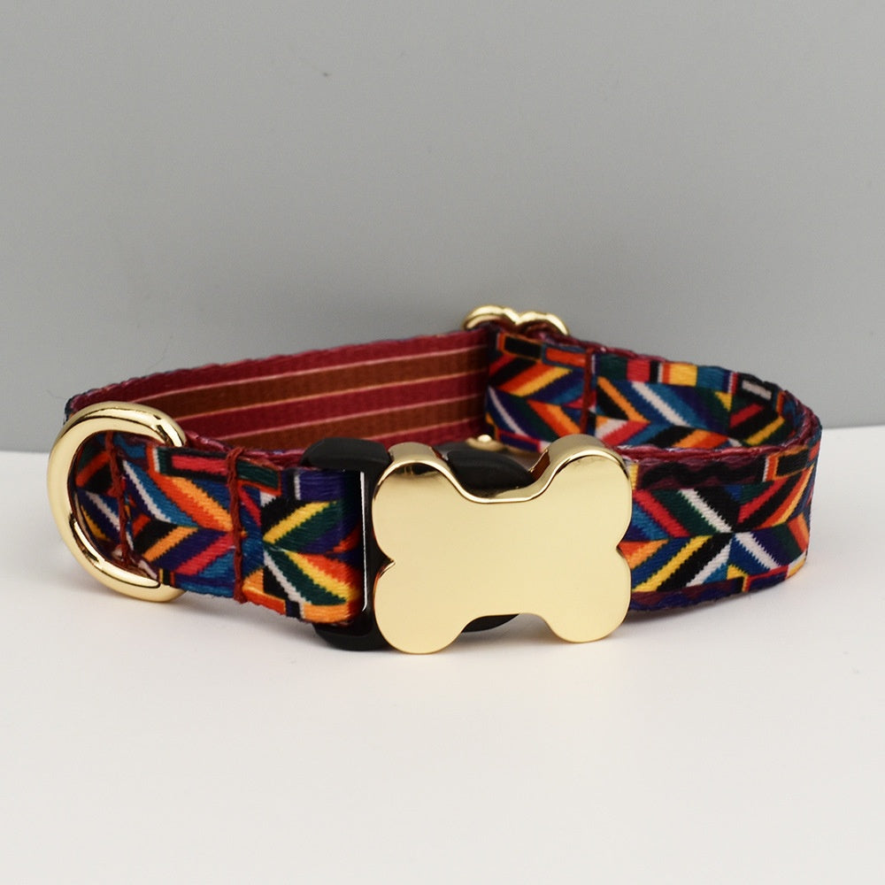 KFX-3720765 Ethnic Style Printed Nylon Pet Collar with Bone Buckle - Various Sizes