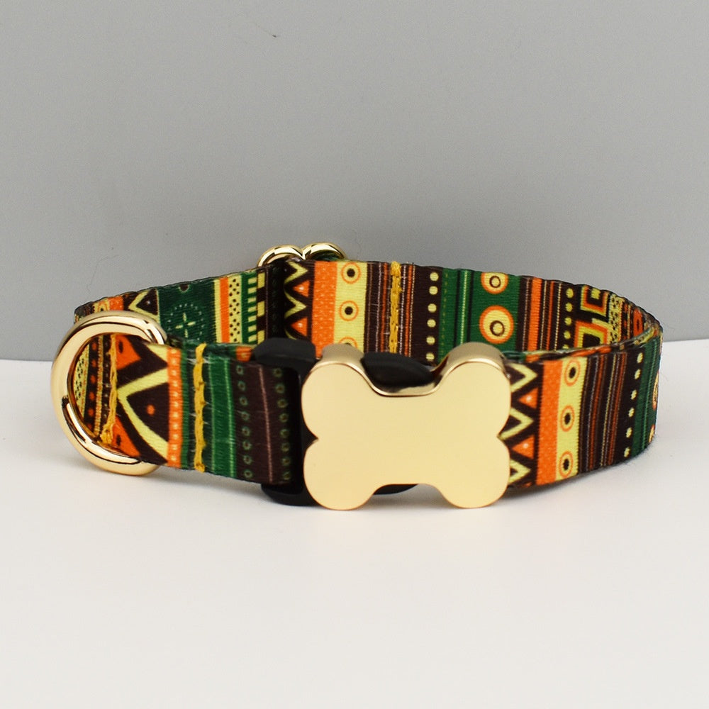 KFX-3720765 Ethnic Style Printed Nylon Pet Collar with Bone Buckle - Various Sizes