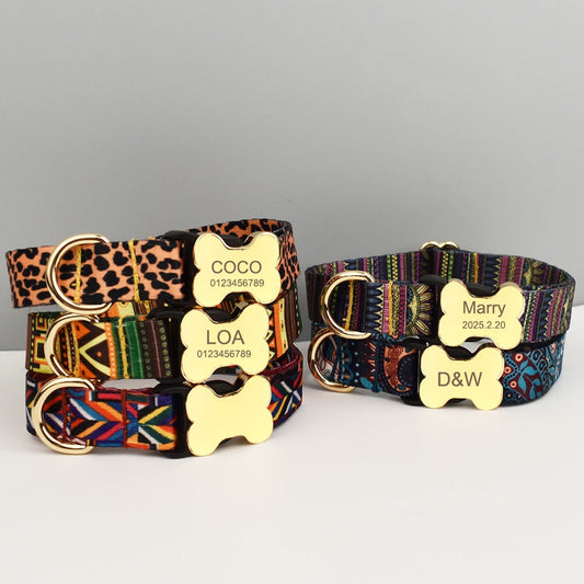 KFX-3720765 Ethnic Style Printed Nylon Pet Collar with Bone Buckle - Various Sizes