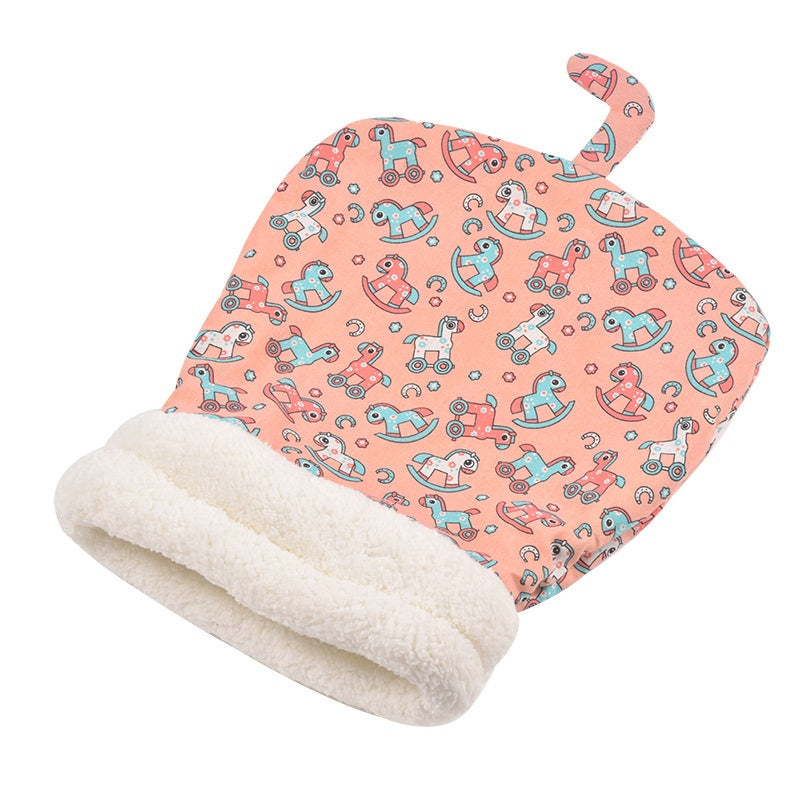 KFX-3723325 Cozy Pocketable Winter Sleeping Bag Cat Nest in Blue Rabbit, Pink Deer, and Yellow Bear Designs
