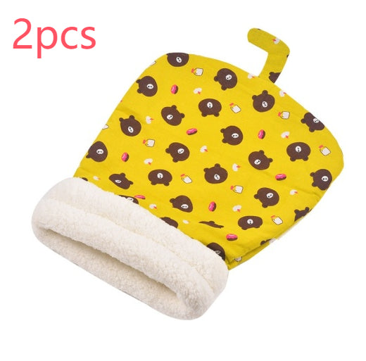 KFX-3723325 Cozy Pocketable Winter Sleeping Bag Cat Nest in Blue Rabbit, Pink Deer, and Yellow Bear Designs