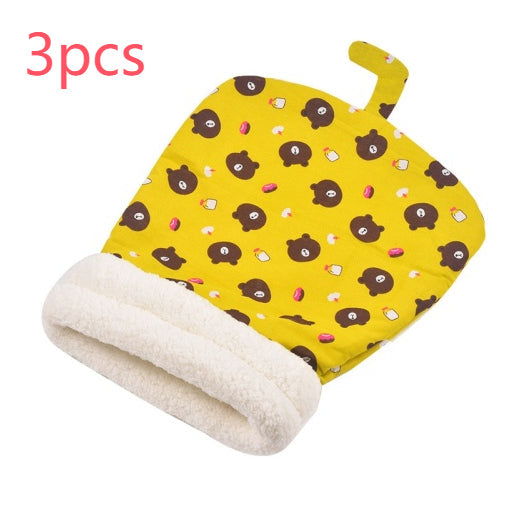 KFX-3723325 Cozy Pocketable Winter Sleeping Bag Cat Nest in Blue Rabbit, Pink Deer, and Yellow Bear Designs