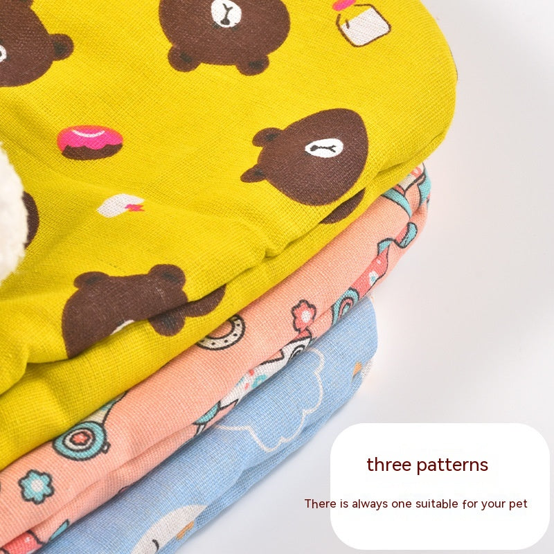 KFX-3723325 Cozy Pocketable Winter Sleeping Bag Cat Nest in Blue Rabbit, Pink Deer, and Yellow Bear Designs
