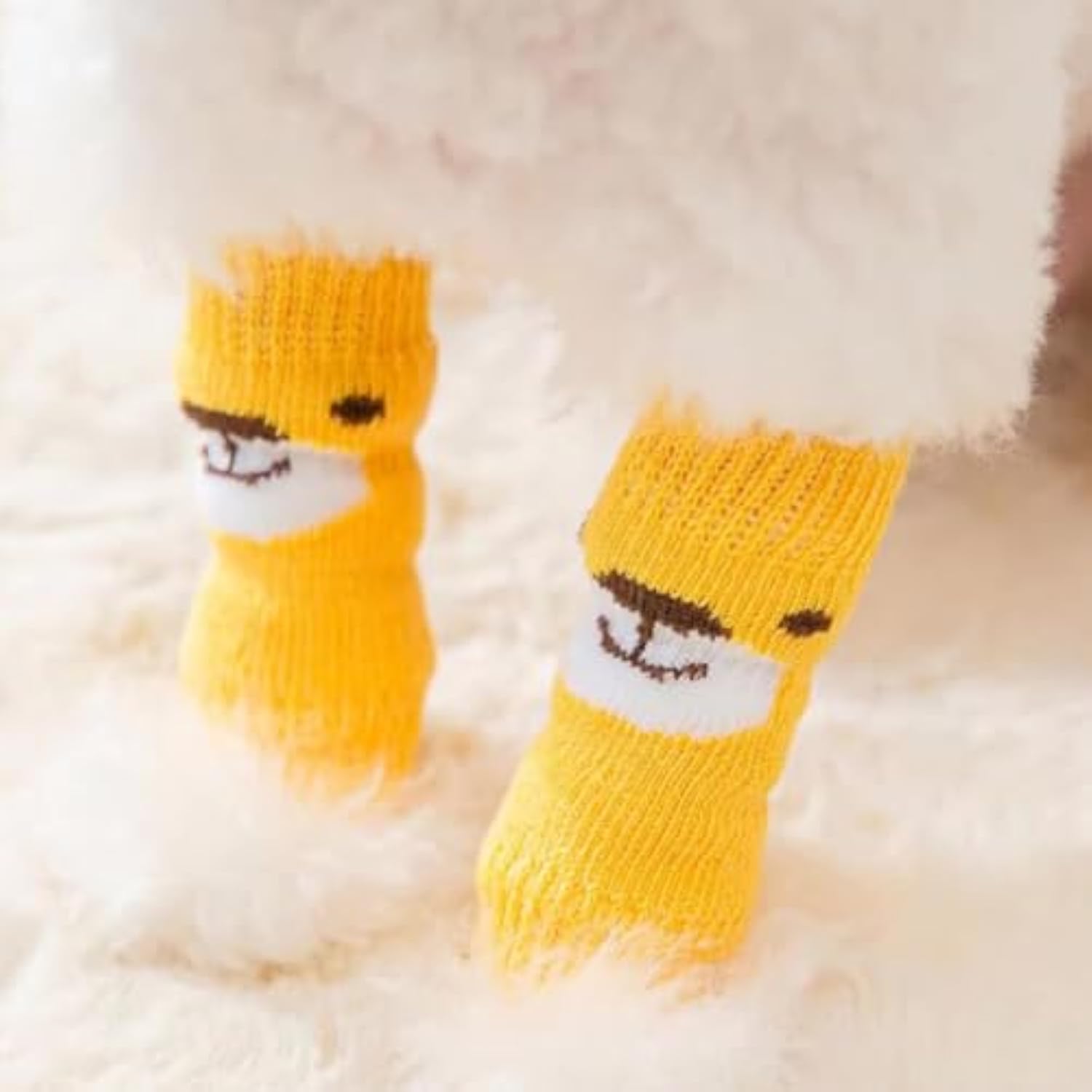 KFX-3726525 Winter Warm Pet Socks - 4-Piece Set for Small Dogs & Puppies, Durable Polyester Leg Covers for Protection Against Cold, Snow, and Dirt