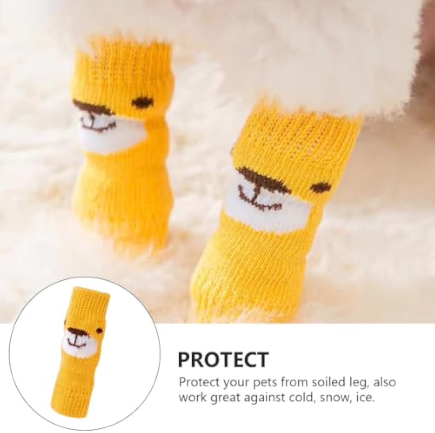 KFX-3726525 Winter Warm Pet Socks - 4-Piece Set for Small Dogs & Puppies, Durable Polyester Leg Covers for Protection Against Cold, Snow, and Dirt