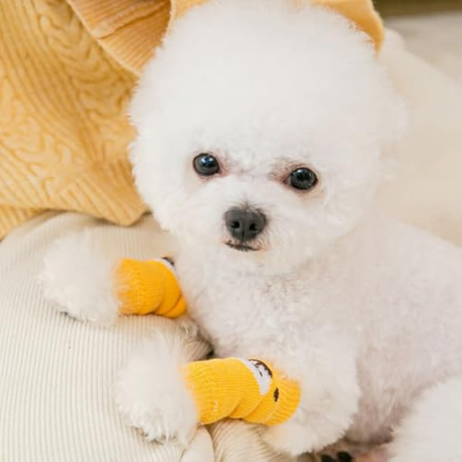 KFX-3726525 Winter Warm Pet Socks - 4-Piece Set for Small Dogs & Puppies, Durable Polyester Leg Covers for Protection Against Cold, Snow, and Dirt