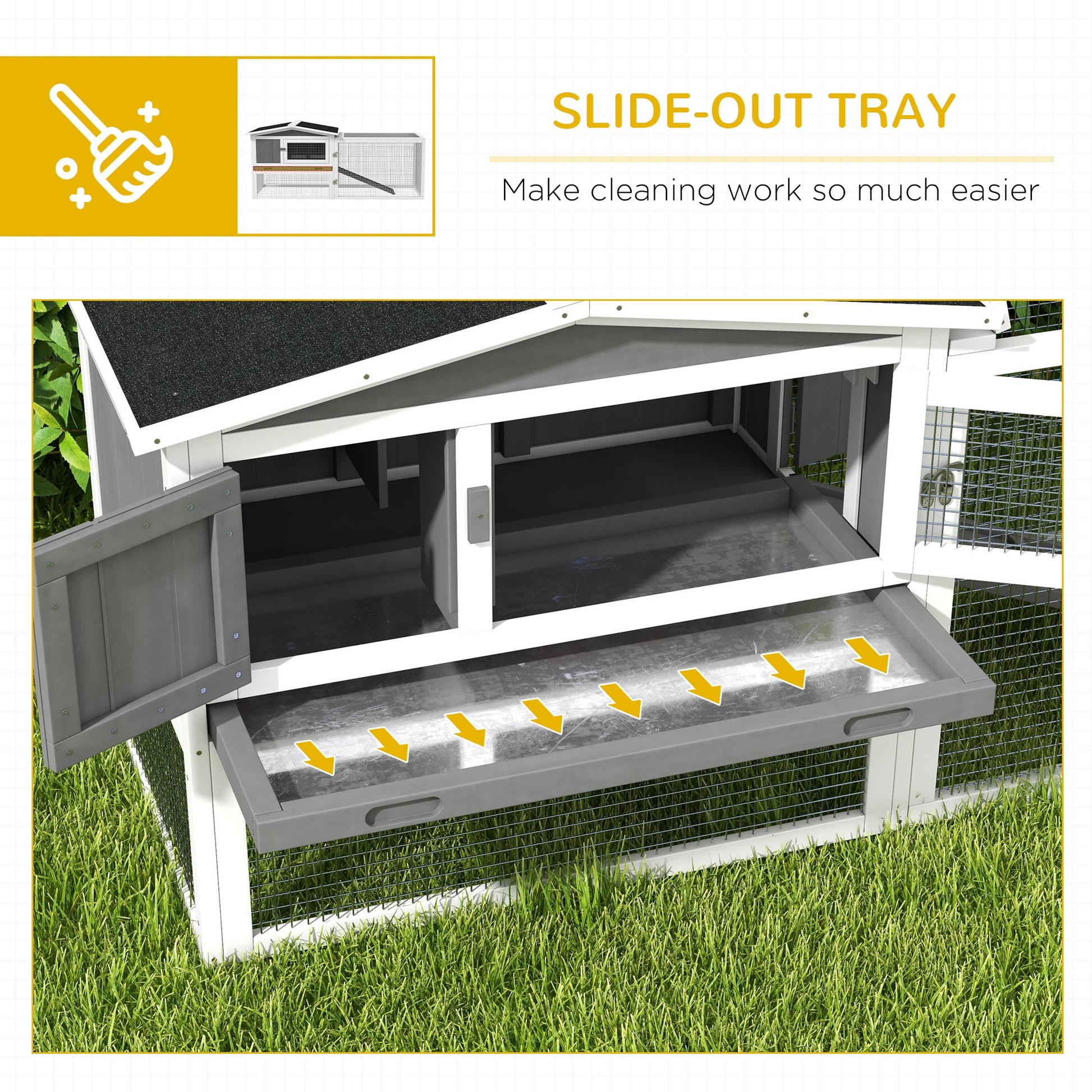 KFX-3728701 2-Story Rabbit Hutch with Removable Tray for Small Animals, Indoor/Outdoor Pet House, 61.5" x 23" x 27", Light Gray