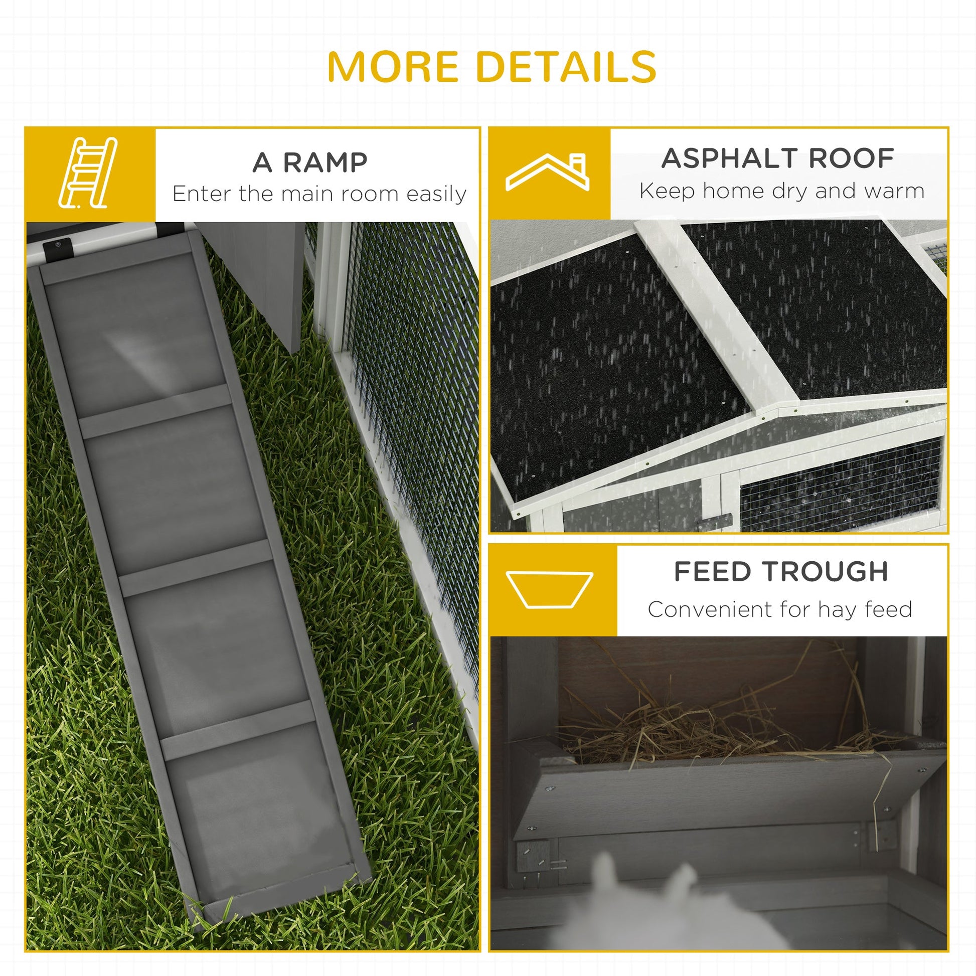 KFX-3728701 2-Story Rabbit Hutch with Removable Tray for Small Animals, Indoor/Outdoor Pet House, 61.5" x 23" x 27", Light Gray