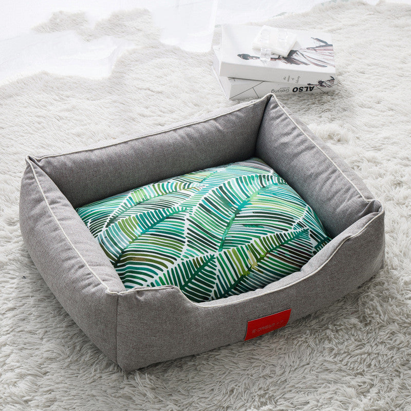 KFX-3729085 Removable and Washable Teddy Dog Bed in Palm Tree-Gray for All Dog Sizes