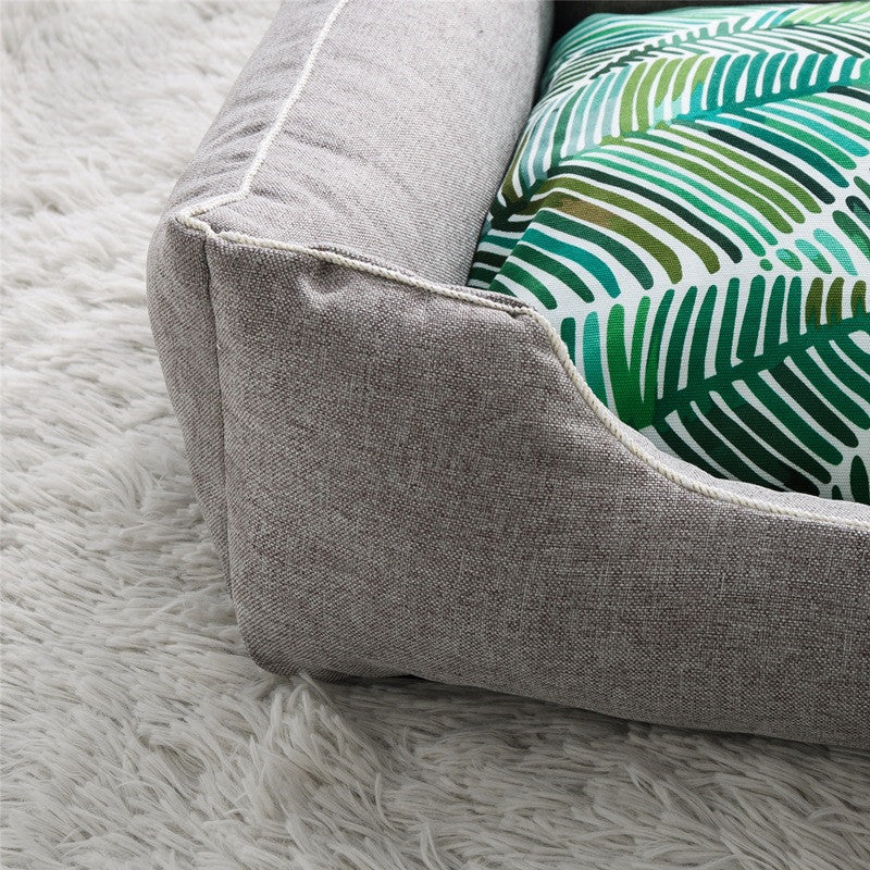 KFX-3729085 Removable and Washable Teddy Dog Bed in Palm Tree-Gray for All Dog Sizes